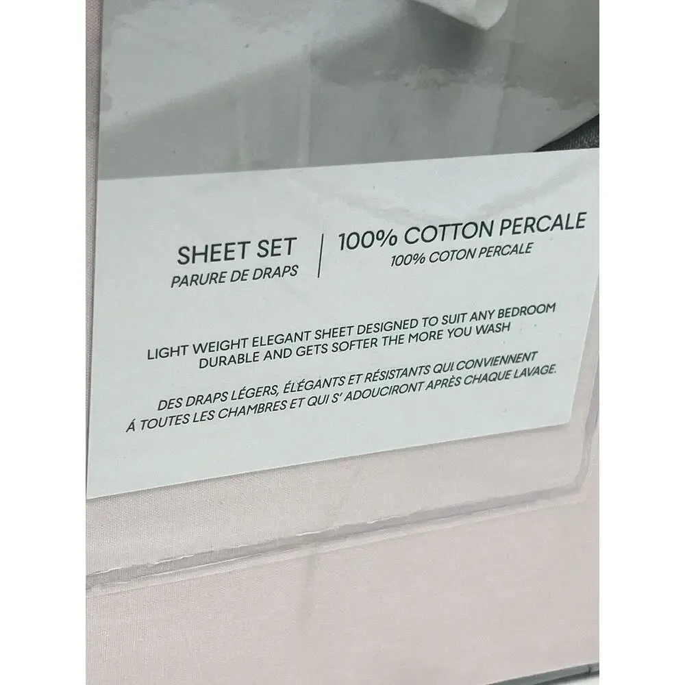 Lacoste KING Sheet Set Iced Pink 100% Cotton Percale Crocodile Logo 4 Pieces